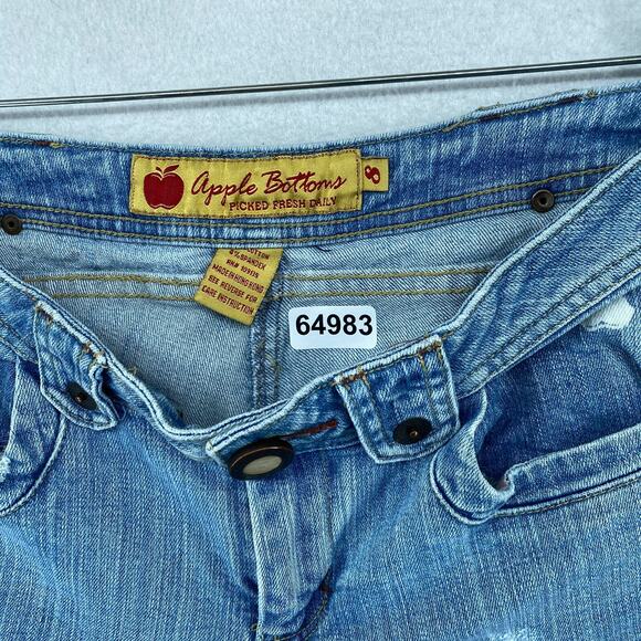 APPLE BOTTOMS Jeans 8 Distressed Straight Low Rise Stretch Denim Blue VTG HK - Picture 16 of 16